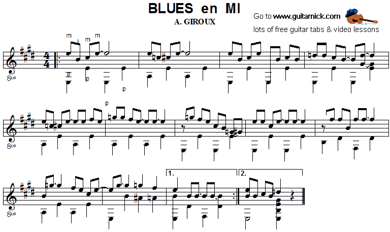 Blues En Mi - fingerstyle guitar sheet music