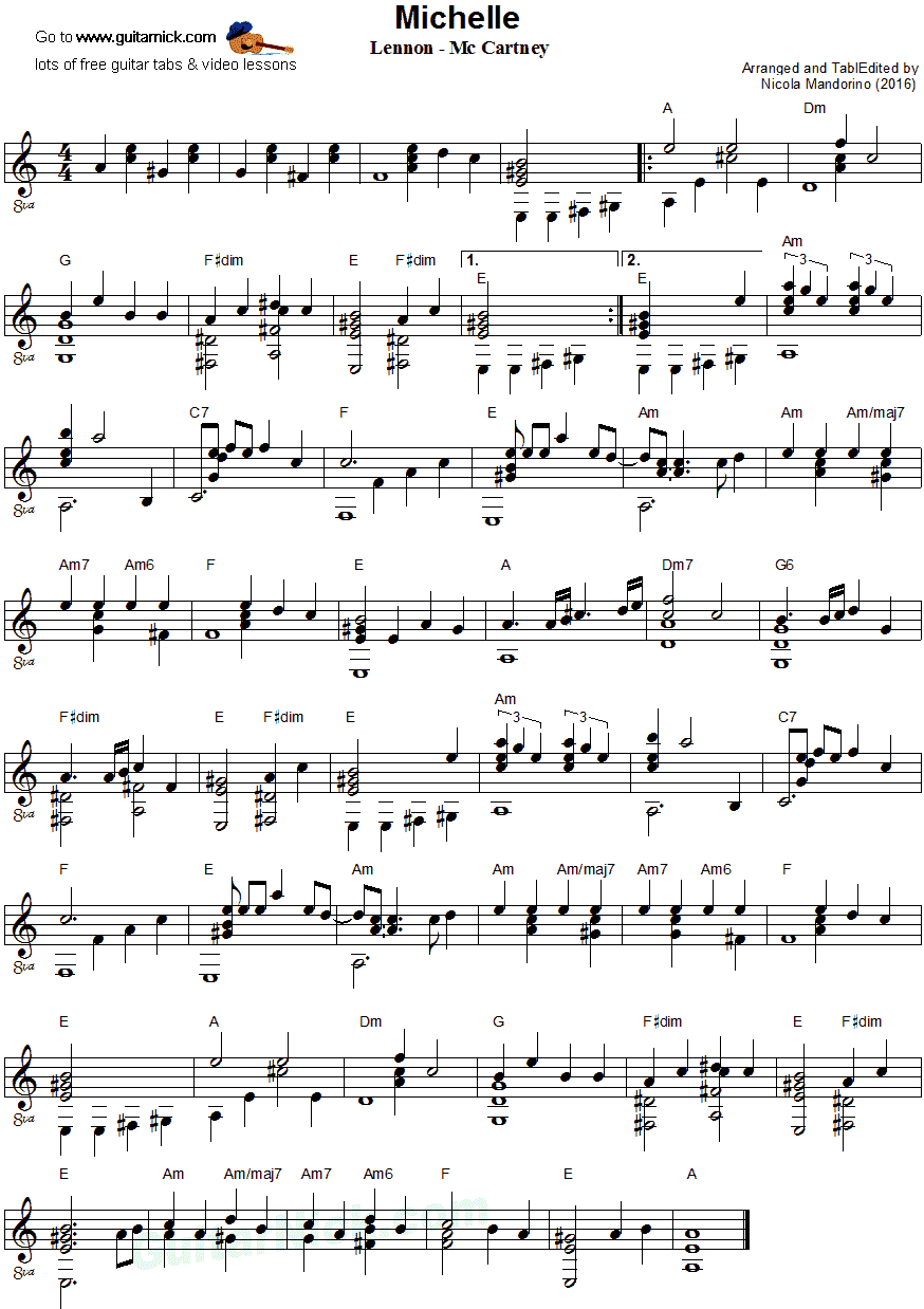 Michelle - fingerstyle guitar sheet music