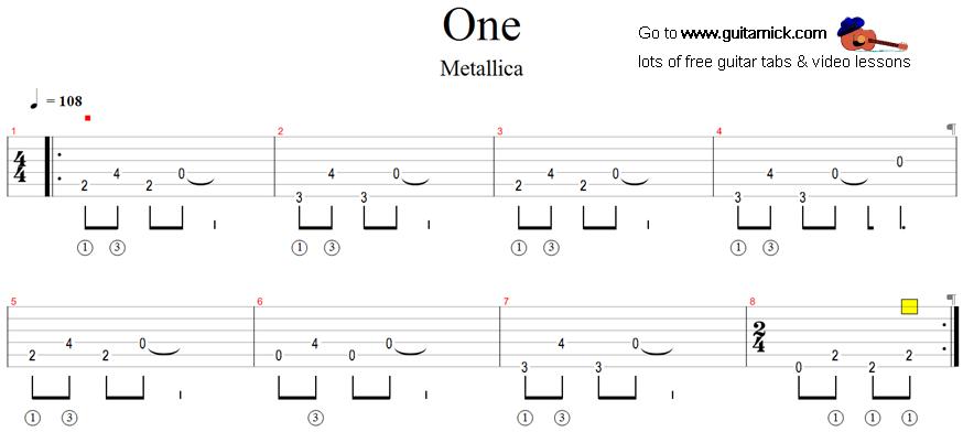 One - Metallica - guitar tab