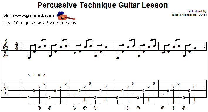 Percussive Technique - fingerstyle guitar tab
