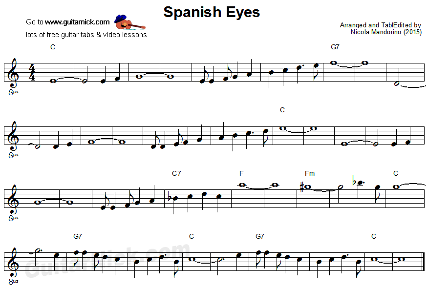 Spanish Eyes: easy guitar sheet music