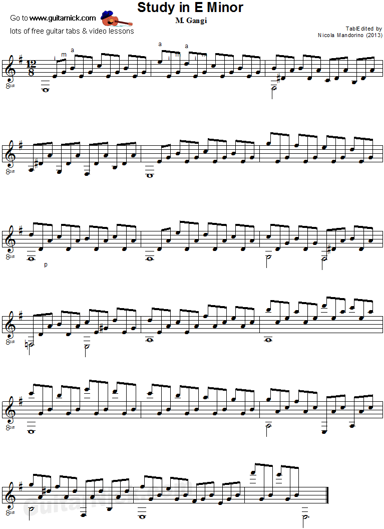 Study In E Minor (Gangi)- classical guitar sheet music