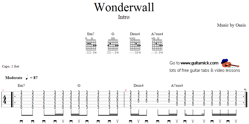 Wonderwall - Oasis - guitar tab