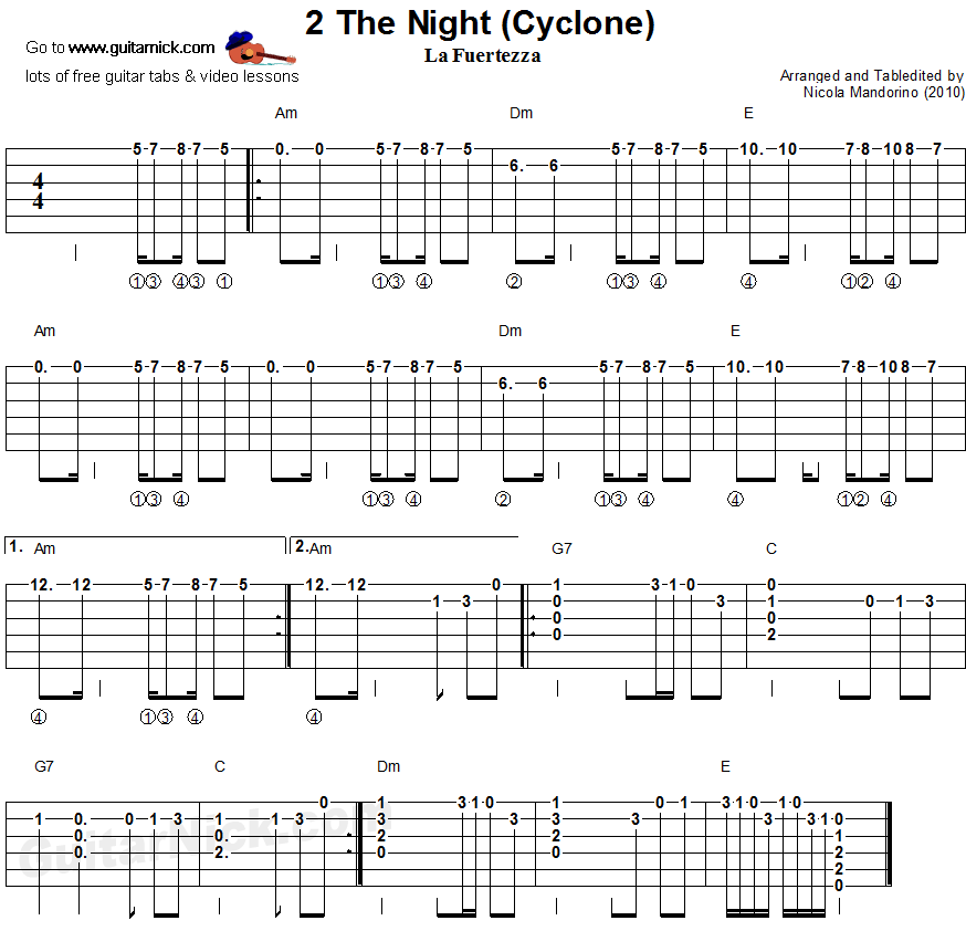2 The Night - flatpicking guitar tablature