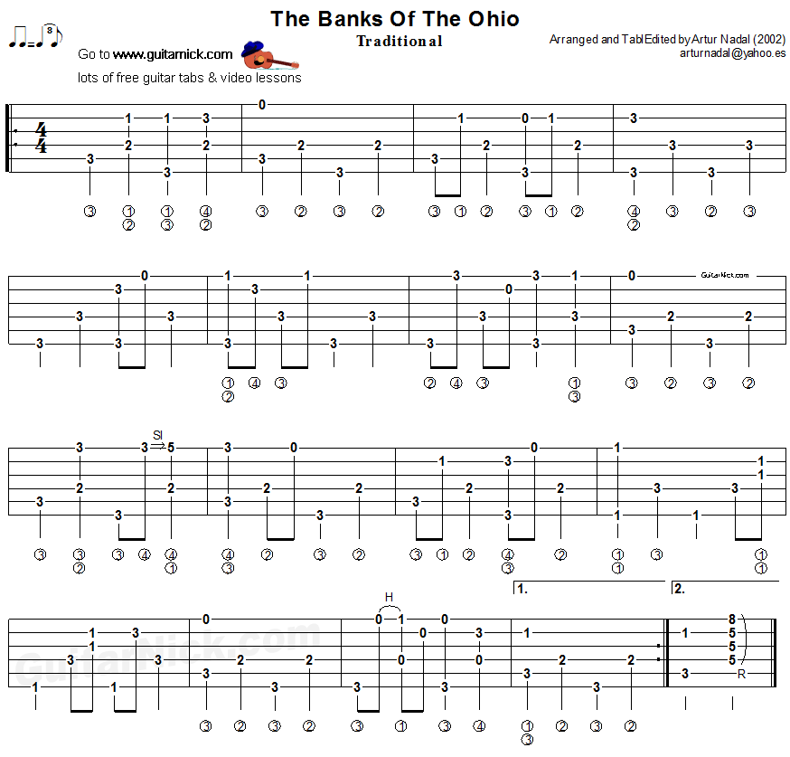 The Banks Of Ohio - fingerpicking guitar tablature