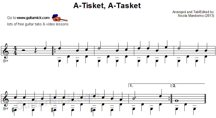 A Tisket, A Tasket - fingerpicking guitar sheet music
