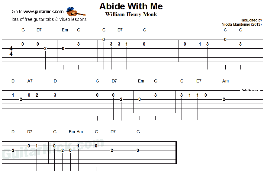 Abide With Me - easy guitar tablature