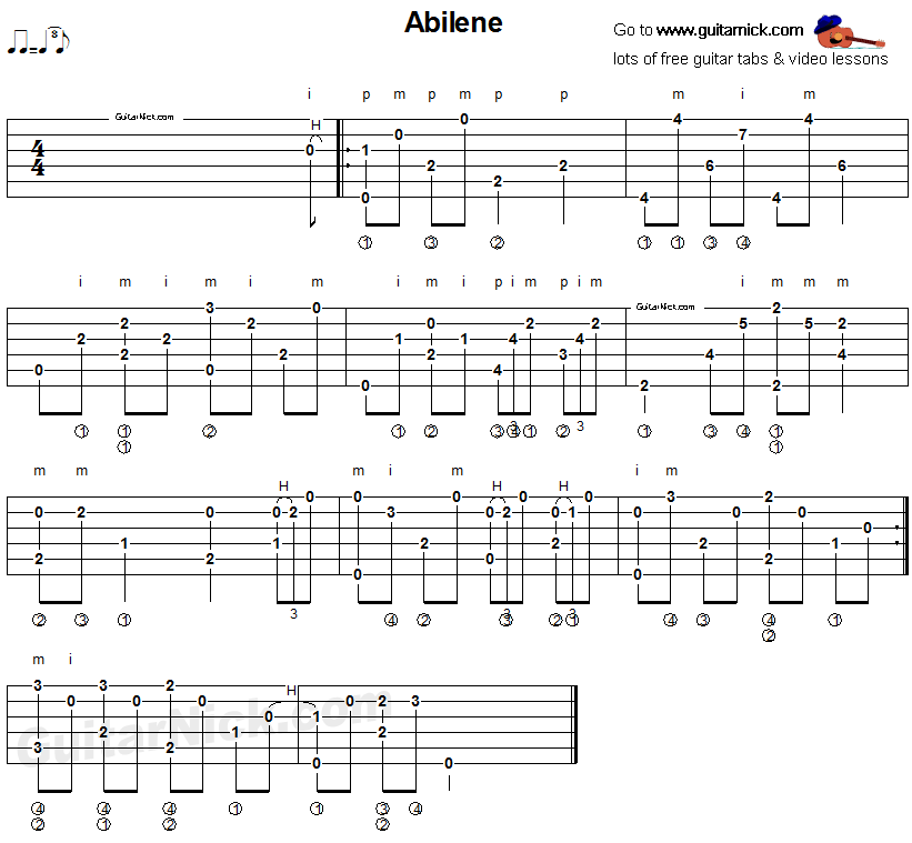 Abilene - fingerpicking guitar tablature