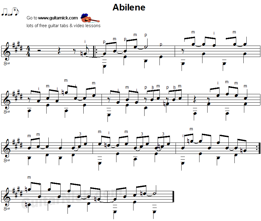 Abilene - fingerpicking guitar sheet music