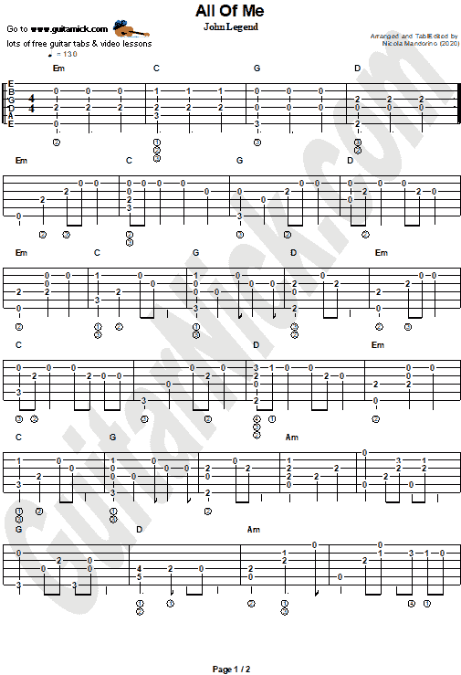 All Of Me - John Legend  Easy Guitar Tab 