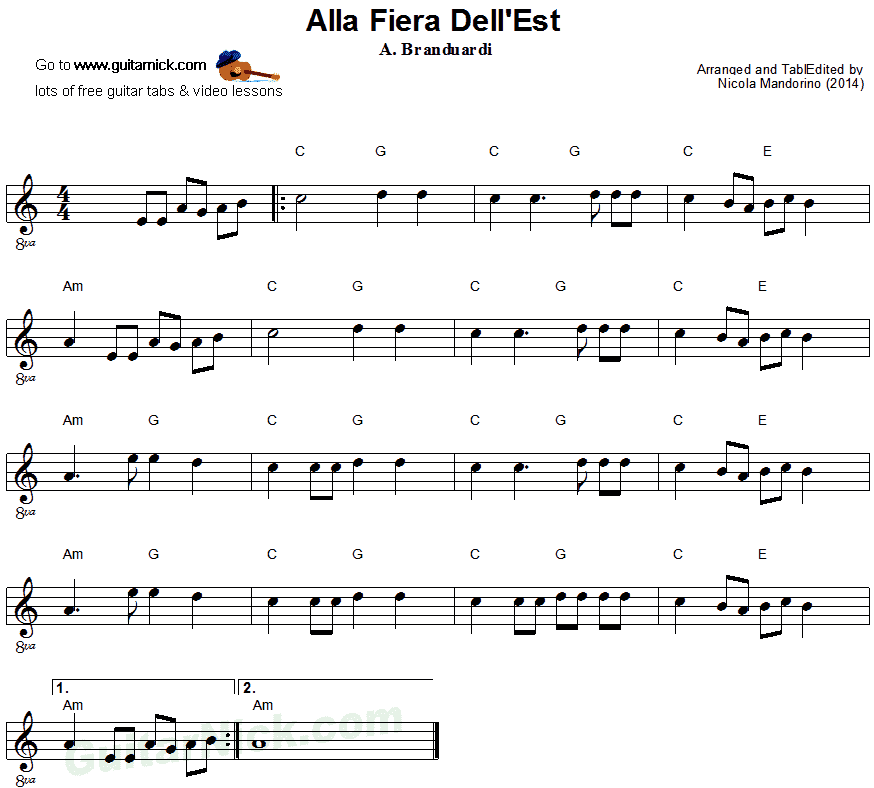 Alla Fiera Dell'Est - easy guitar sheet music
