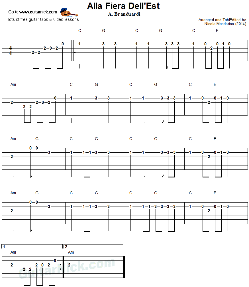 Alla Fiera Dell'est - easy guitar tab