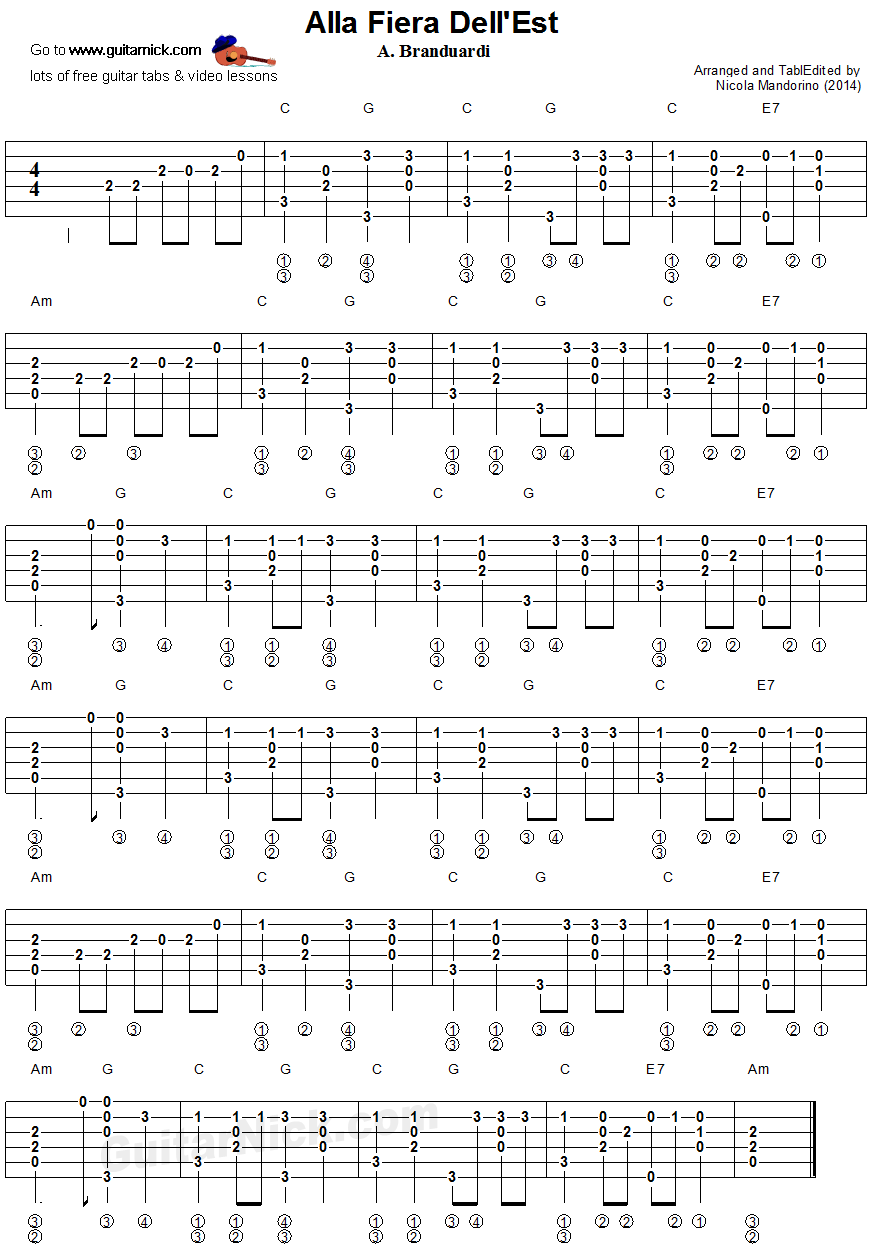 Alla Fiera Dell'Est - Fingerstyle guitar tab