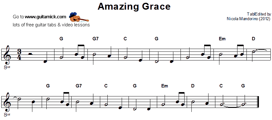 Amazing Grace Easy Guitar Tab Guitarnick Com