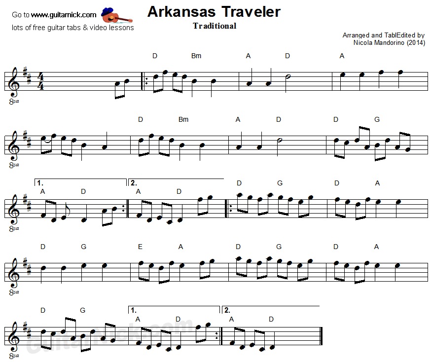 Arkansas Traveler - guitar sheet music