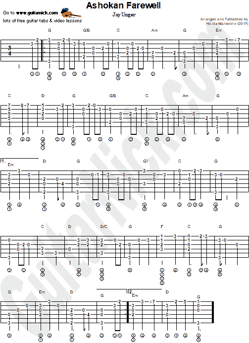 ASHOKAN FAREWELL - fingerstyle guitar tab