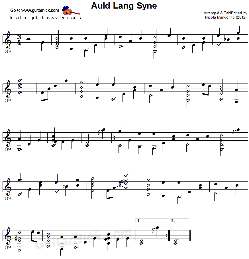 Auld Lang Syne - fingerstyle guitar sheet music