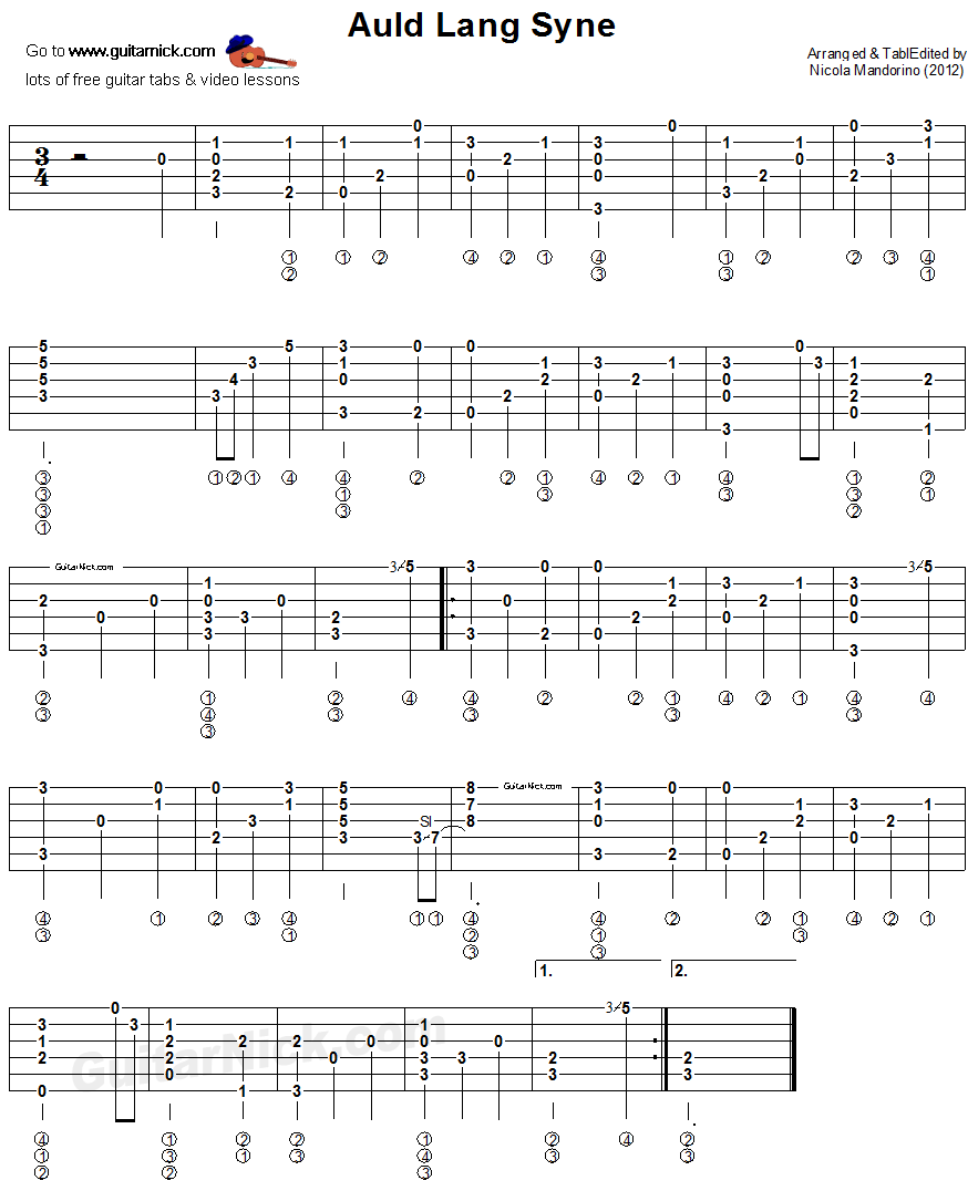 Auld Lang Syne - fingerstyle guitar tab