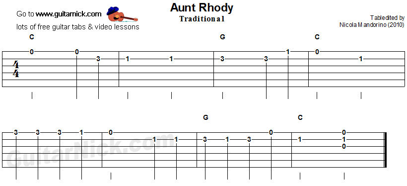 Aunt Rhody: easy guitar tablature