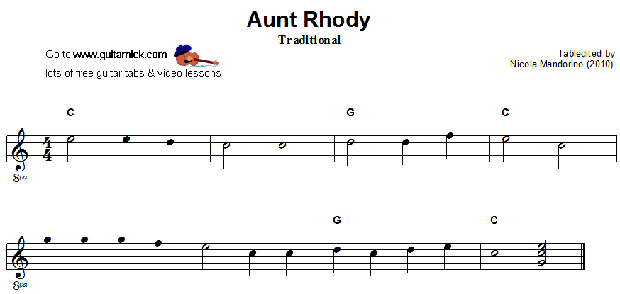 Aunt Rhody: easy guitar sheet music