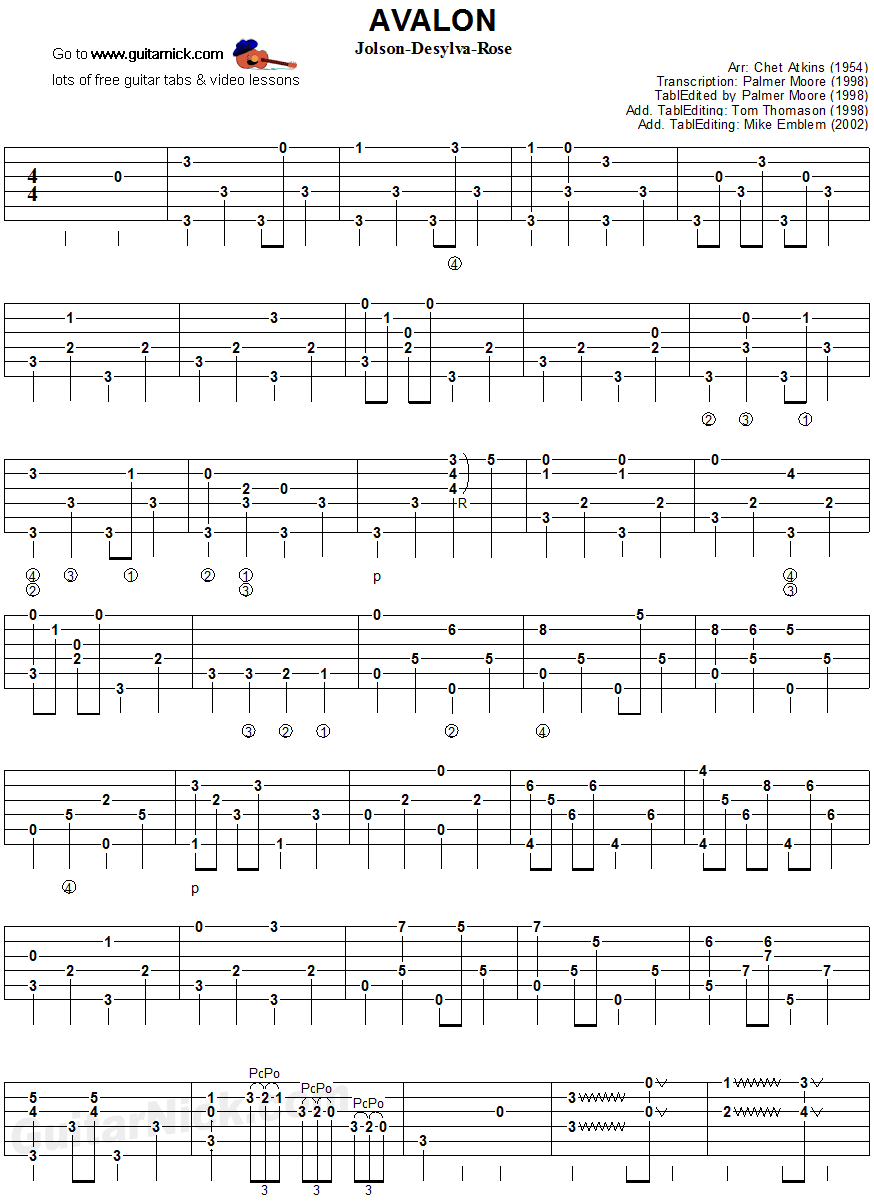 Avalon (Atkins) - fingerstyle guitar tablature 1 Avalon (Atkins) - fingerstyle guitar tablature 1