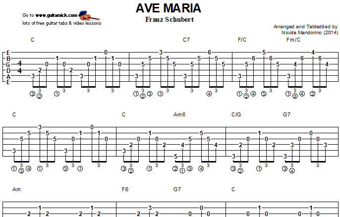 Leer Hervir Impotencia AVE MARIA: Easy Guitar Tab - GuitarNick.com