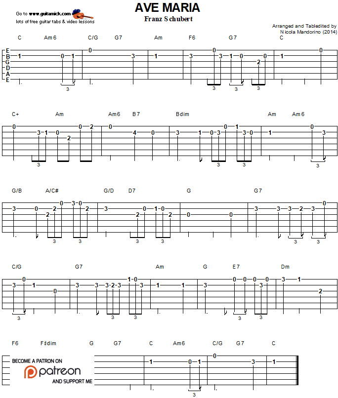 partition guitare ave maria