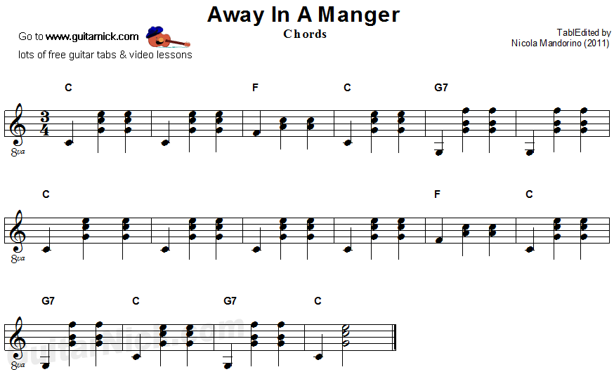 Away In A Manger; guitar chords sheet music