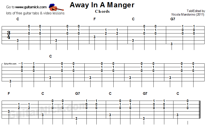 Away In A Manger; guitar chords tablature