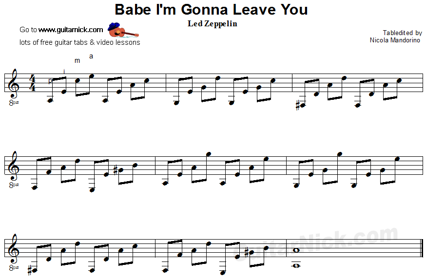 BABE I'M GONNA LEAVE YOU - fingerstyle guitar sheet music