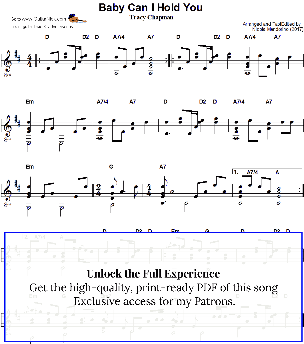 Baby Can I Hold You by Tracy Chapman | Guitar Sheet Music