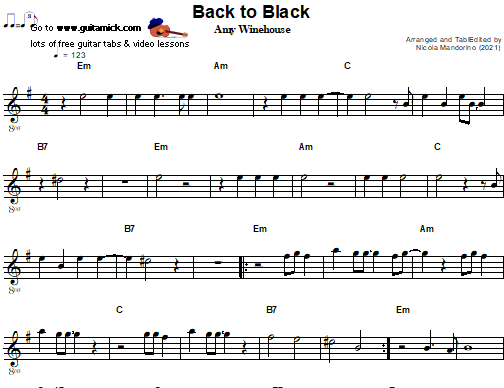 Back to Black - Amy Winehouse | Easy Guitar Sheet Music | PDF