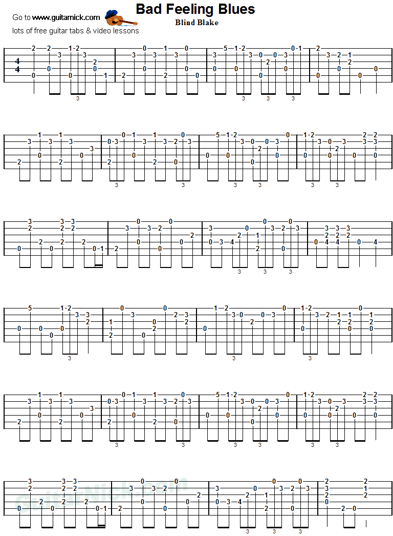 Bad Feeling Blues - fingerstyle guitar tab