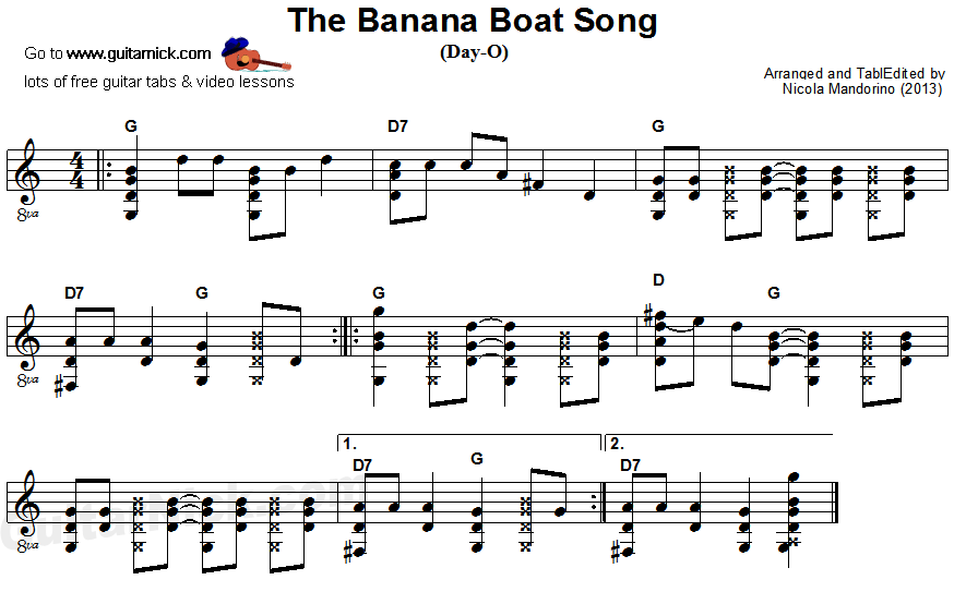 Banana Boat Song - fingerstyle guitar sheet music