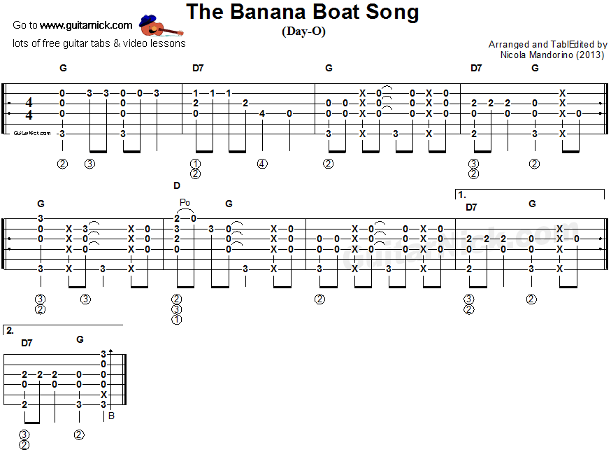 Banana Boat Song - fingerstyle guitar tab