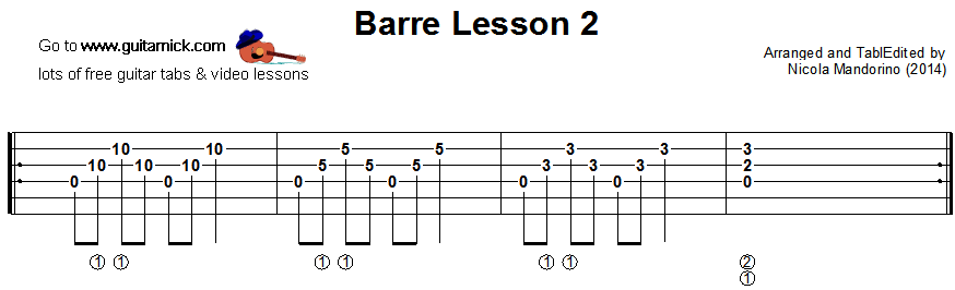 Barre chords guitar lesson 2 - tablature