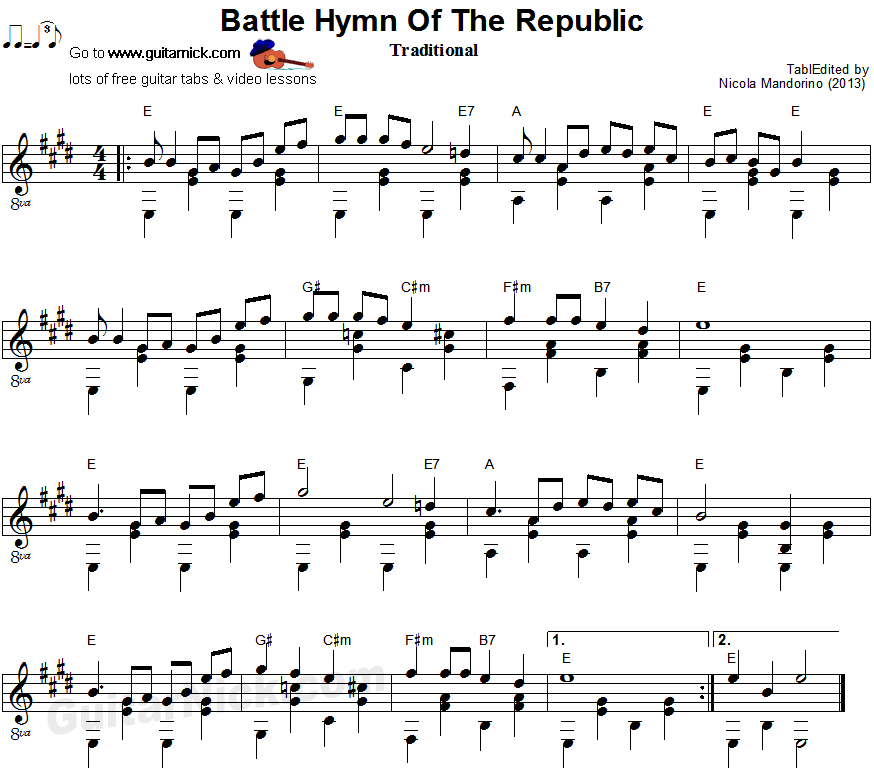 BATTLE HYMN OF THE REPUBLIC - fingerstyle guitar sheet music