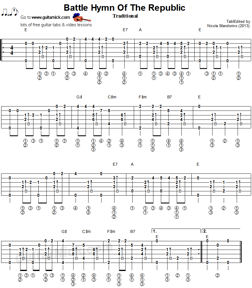 BATTLE HYMN OF THE REPUBLIC - fingerstyle guitar tab