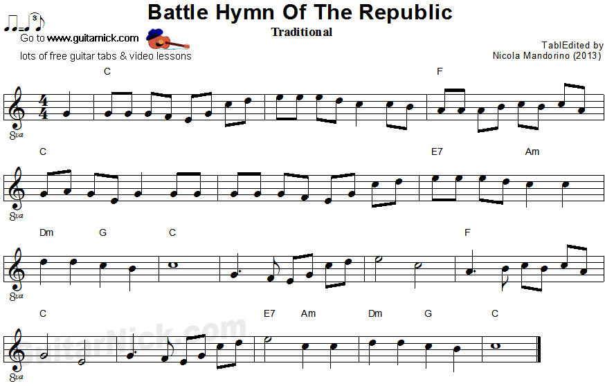 Battle Hymn Of The Republic - easy guitar sheet music
