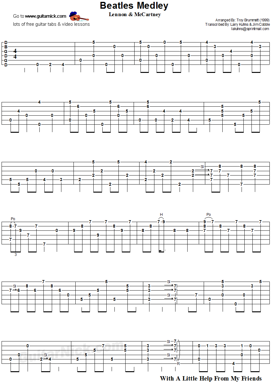 BEATLES MEDLEY (Brummett): Fingerstyle Guitar Tablature 1