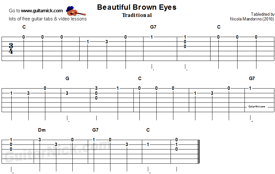 Beautiful Brown Eyes - easy guitar tablature and chords