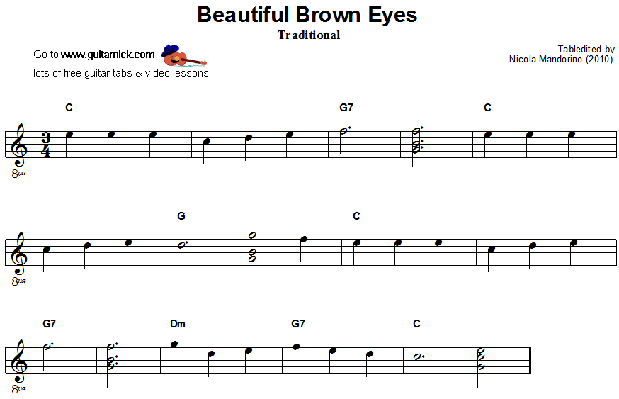 Beautiful Brown Eyes - guitar sheet music