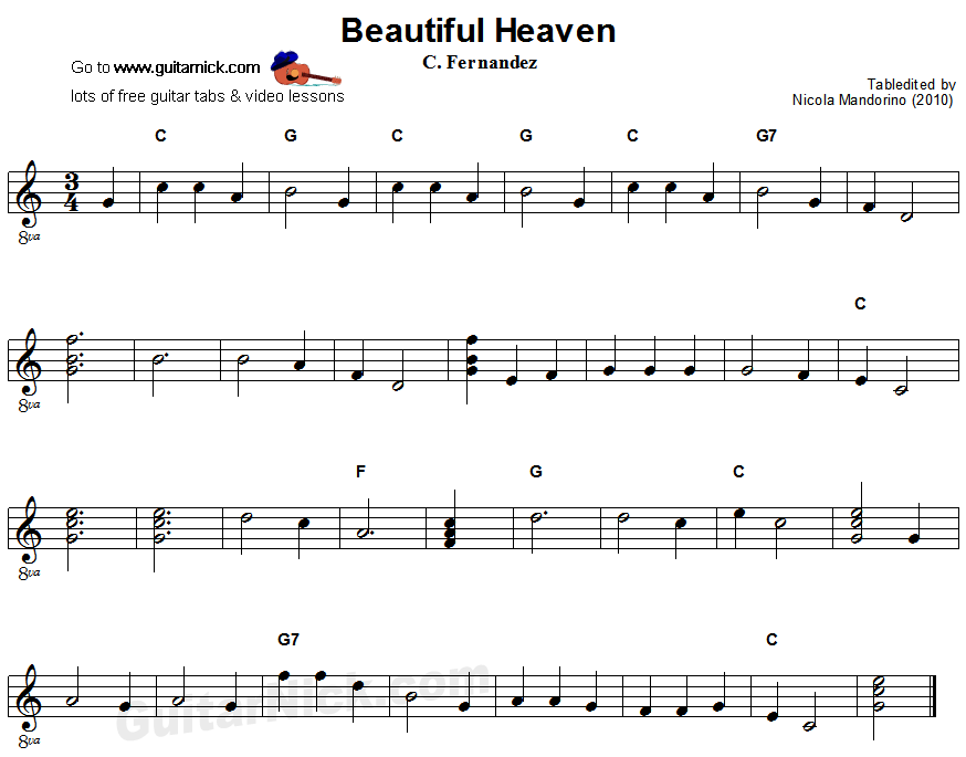 Beautiful Heaven (Cielito Lindo) - easy guitar sheet music