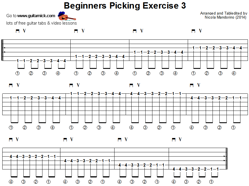 Beginners picking guitar lesson 3 - tablature