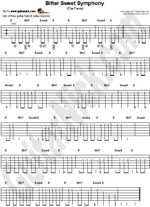 The Verve Bitter Sweet Symphony Easy Guitar Tab Guitarnick Com