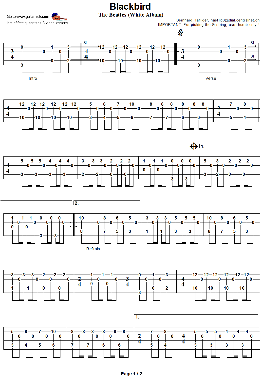 Blackbird - guitar tab 1