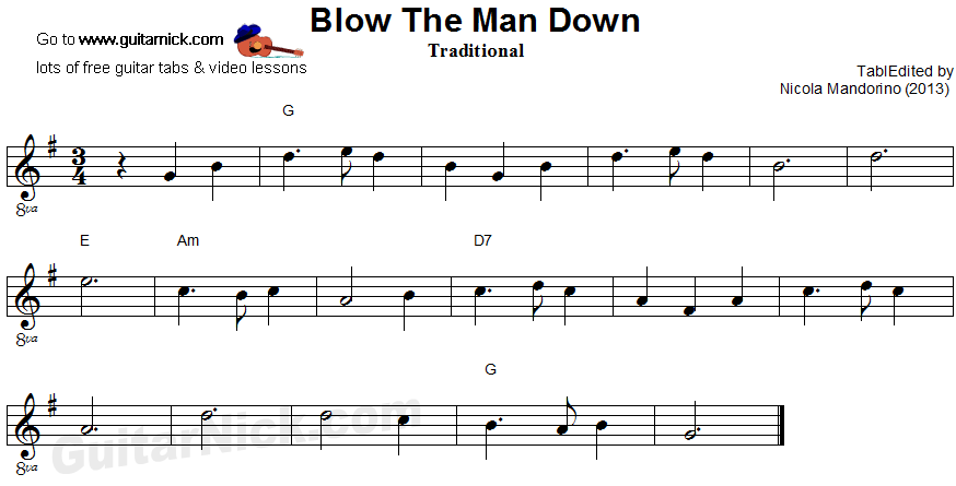 Blow The Man Down Easy Guitar Lesson Guitarnick Com