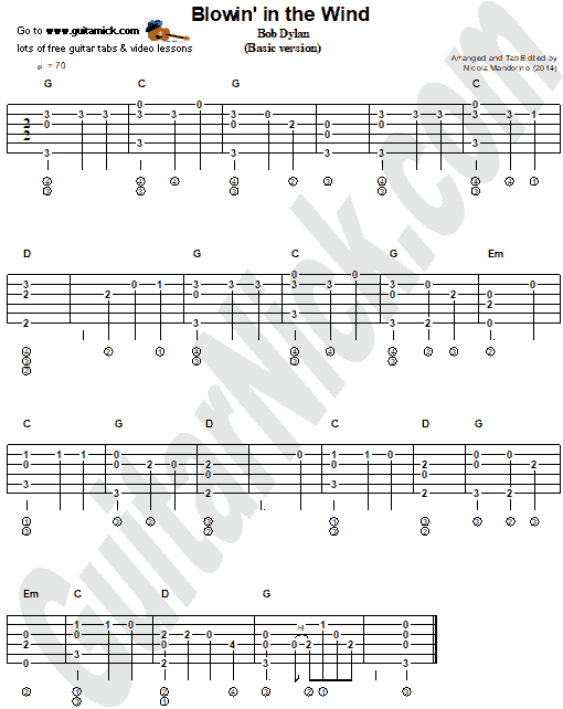 Blowin' in the Wind - Bob Dylan | Fingerstyle Guitar Tab | PDF