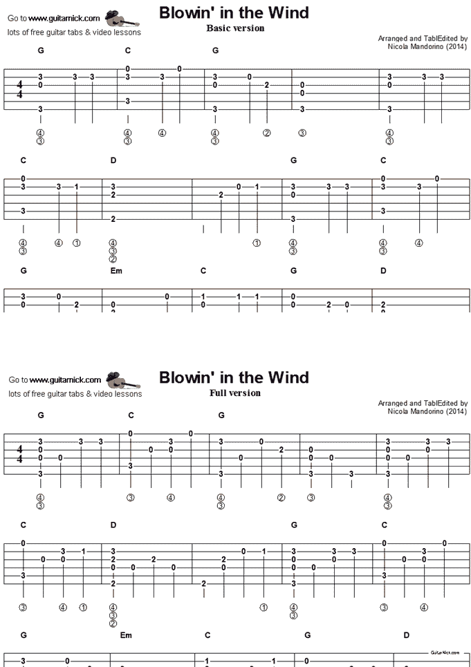  Blowin' in the Wind by Bob Dylan | Guitar Tab