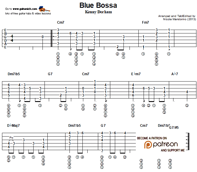 Blue Bossa - fingerstyle guitar tab